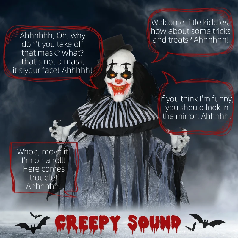 HOMCOM Classic Black and White Striped Clown Outdoor Halloween Decoration