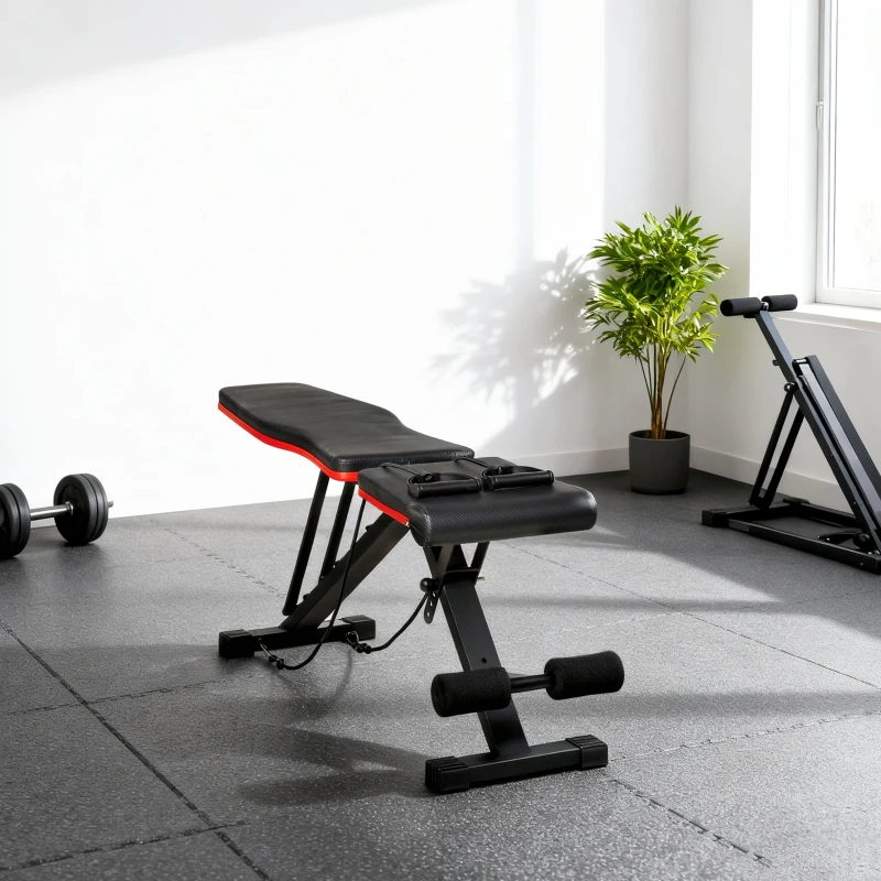 Soozier Adjustable Workout Bench, Foldable Weight Bench with Leg Extension and Preacher Pad, 264LBS Weight Capacity, for Home Gym, Black and Red