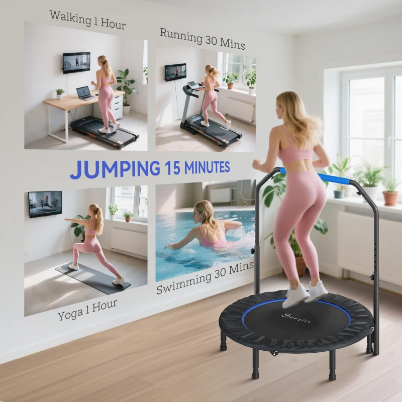 Soozier 45" Foldable Mini Fitness Trampoline, with Adjustable Foam Handle, Blue