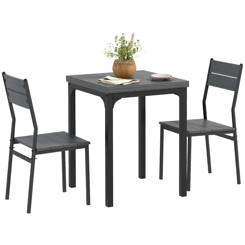 HOMCOM Dining Table Set for 2, 3 Piece Kitchen Table and Chairs with Metal Legs for Small Spaces, Grey Wood Effect