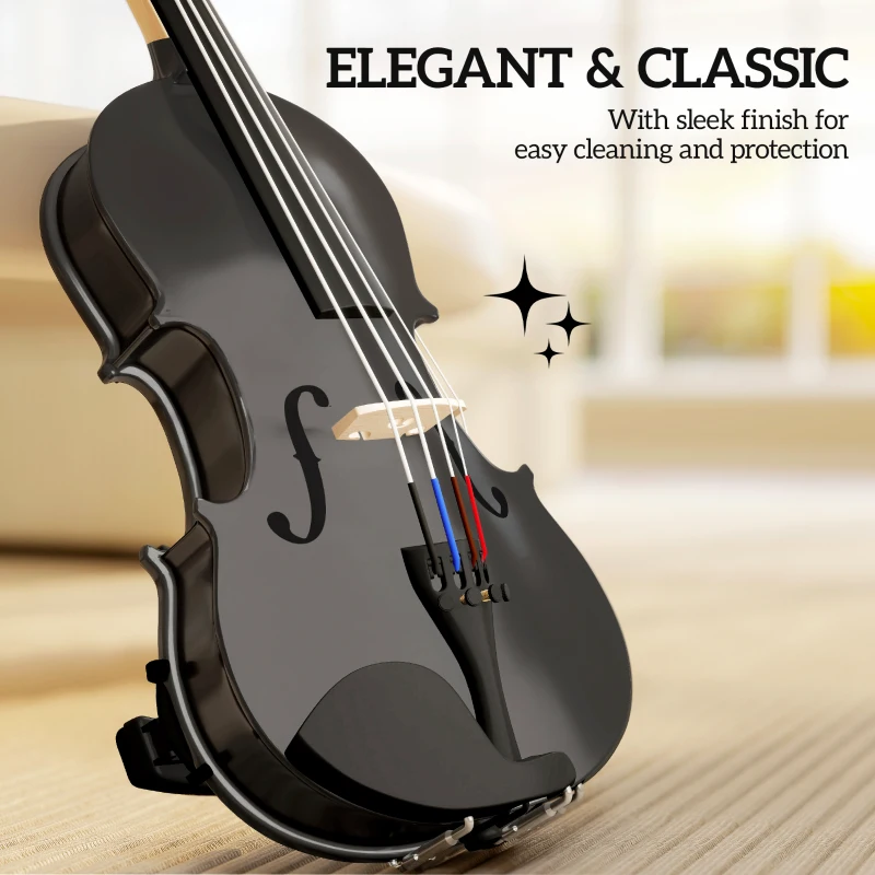 HOMCOM 4/4 Full Size Violin, Wood Acoustic Violin Set for Beginners, Adults, with Case, Rosin, Shoulder Rest, Black