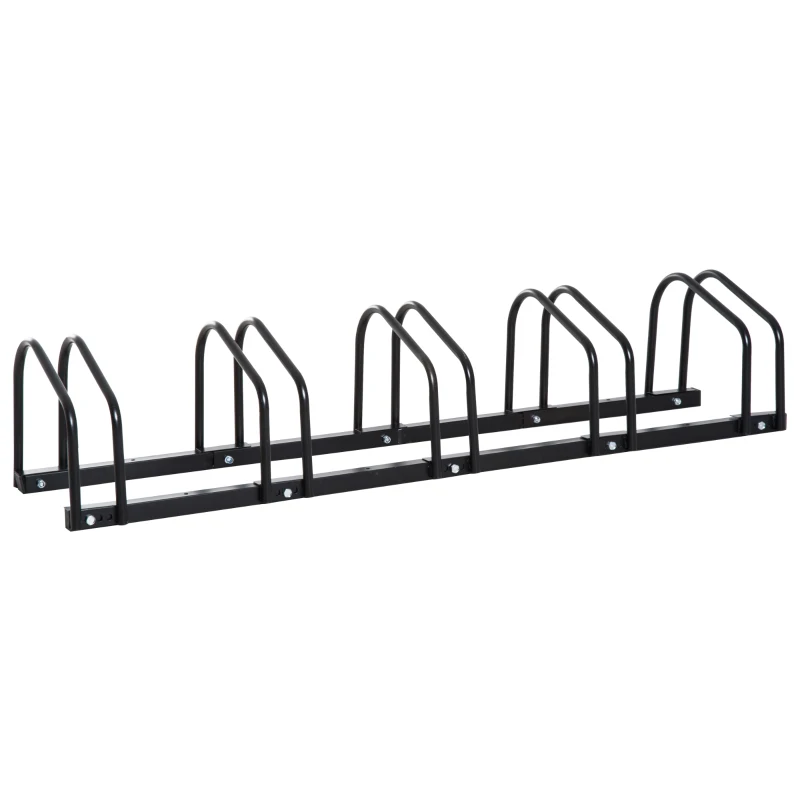 HOMCOM 5-Bike Bicycle Floor Parking Rack Cycling Storage Stand Ground Mount Garage Organizer for Indoor and Outdoor Use Black