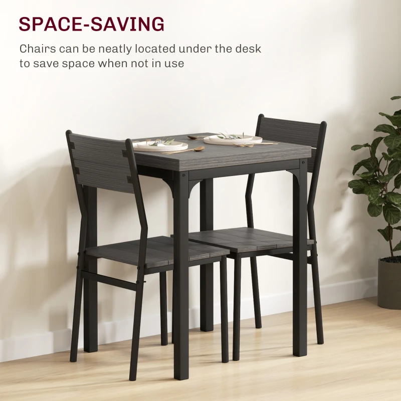 HOMCOM Dining Table Set for 2, 3 Piece Kitchen Table and Chairs with Metal Legs for Small Spaces, Grey Wood Effect