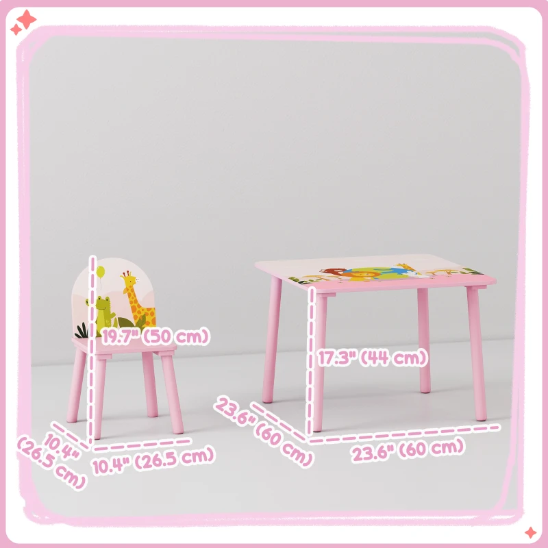 Qaba Kids Table and Chair Set, Toddler Table and 2 Chairs Set for Art, Craft, Reading, Learning, Pink