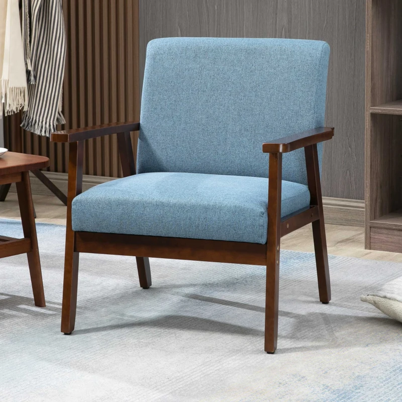 HOMCOM Comfy Accent Chairs with Cushioned Seat, Upholstered Linen-Feel Armchair for Bedroom, Living Room, Blue