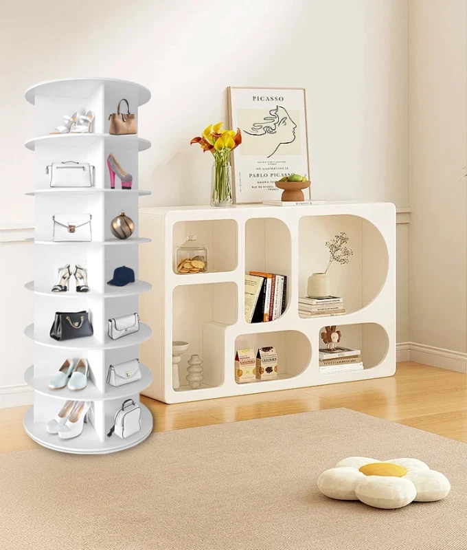 7-Tier Rotating Shoe Rack Tower with Sturdy Construction, 360-Degree Shoe Display with 28-Pair Capacity, 23.5" L x 23.5" W x 63.5" H, White