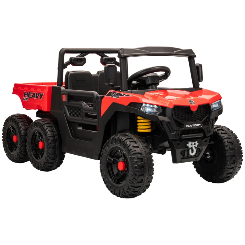 Qaba 24V 4WD Kids Ride On Car with 6 Wheels, 2 Seater Electric Ride On Car with Dump Bed, Remote for 3-8 Years, Red