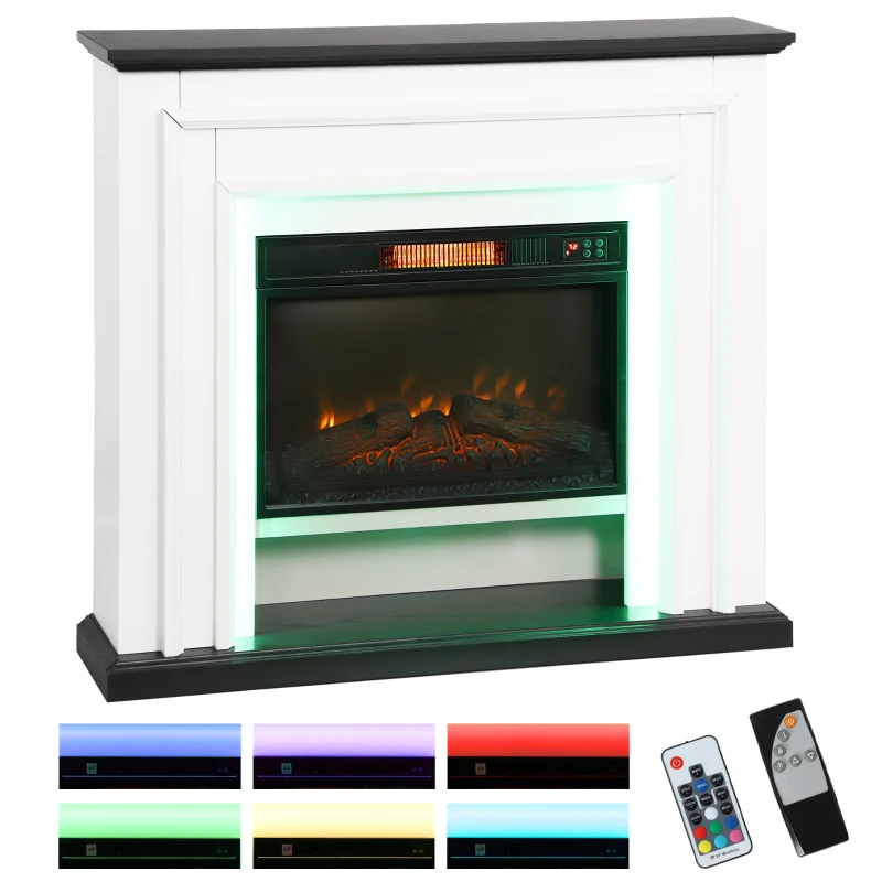 HOMCOM 41 Inch Electric Fireplace with Mantel, 1400W Fireplace Heater with Adjustable 3D Flame Effect, Black and White