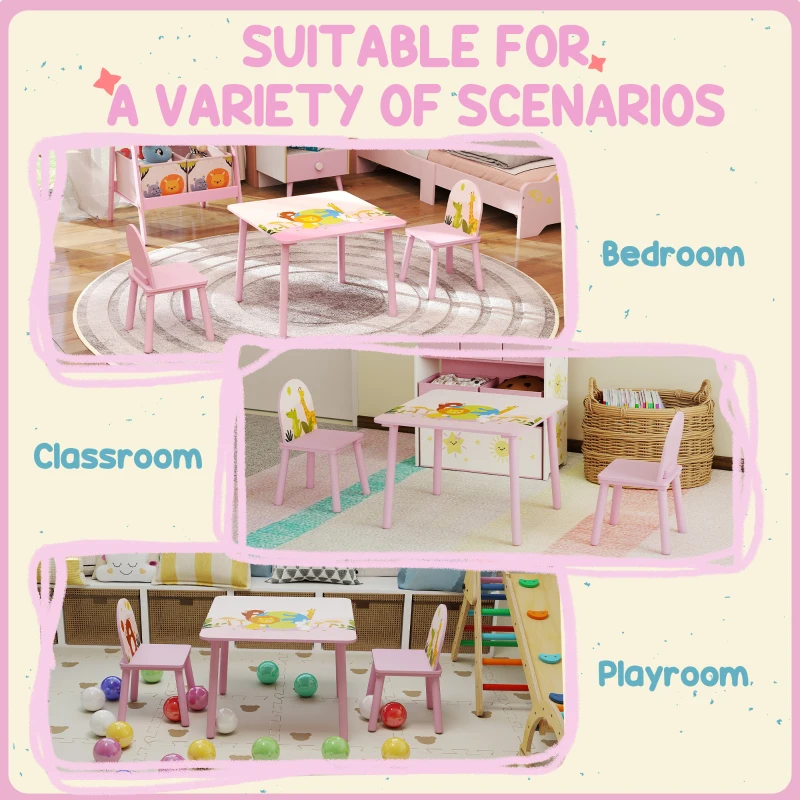 Qaba Kids Table and Chair Set, Toddler Table and 2 Chairs Set for Art, Craft, Reading, Learning, Pink