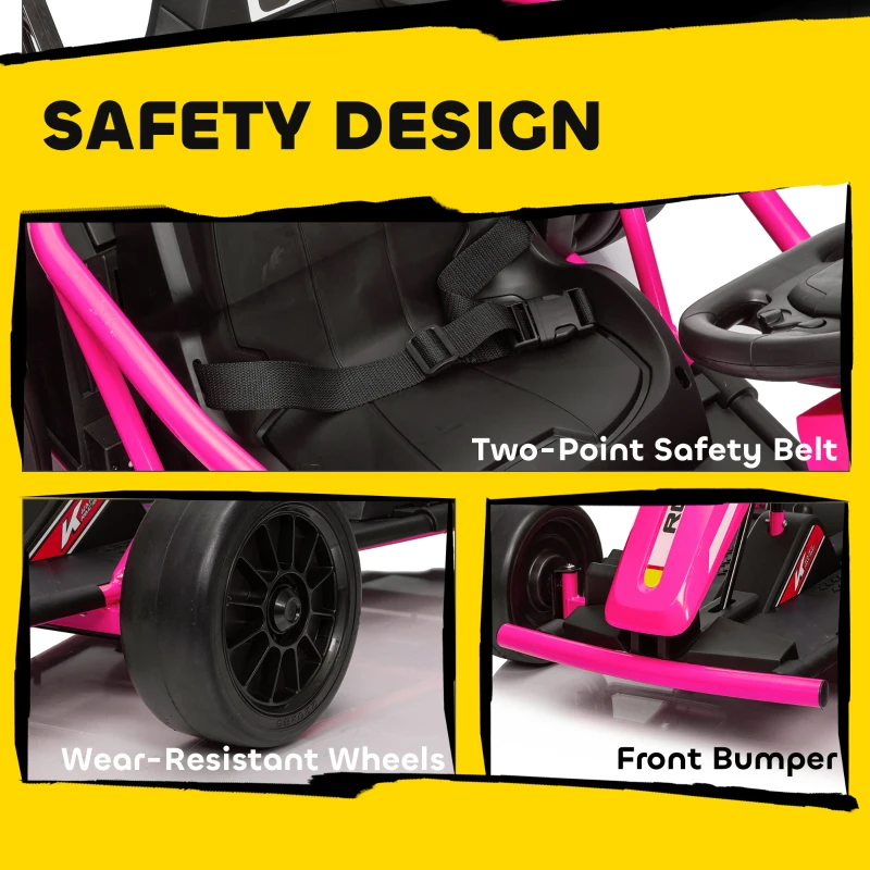 Qaba 24V 7AH Kids Electric Go Kart, 8.1 MPH Battery Powered Drift Kart with Dual Motors, Soft Start for 8-12 Years, Pink