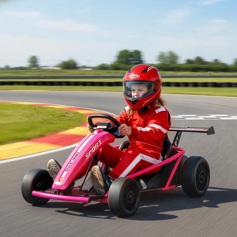 Qaba 24V 7AH Kids Electric Go Kart, 8.1 MPH Battery Powered Drift Kart with Dual Motors, Soft Start for 8-12 Years, Pink