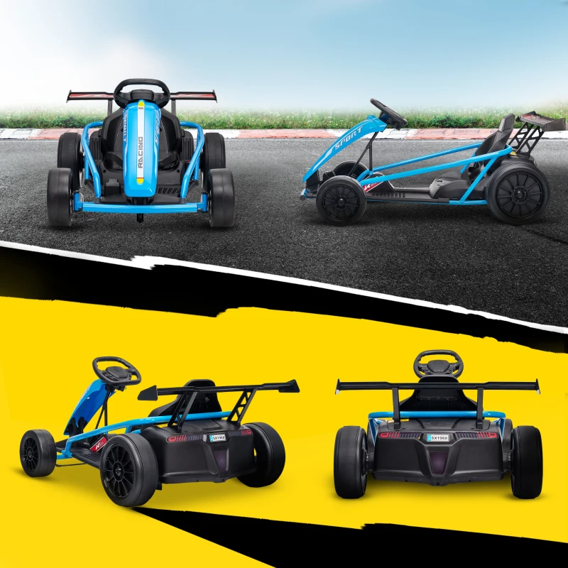 Qaba 24V 7AH Kids Electric Go Kart, 8.1 MPH Battery Powered Drift Kart with Dual Motors, Soft Start for 8-12 Years, Blue