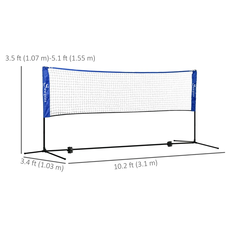 Soozier 10ft Badminton Net, Height Adjustable Outdoor Sports Net with Carry Bag, for Tennis, Pickleball and Volleyball, Blue