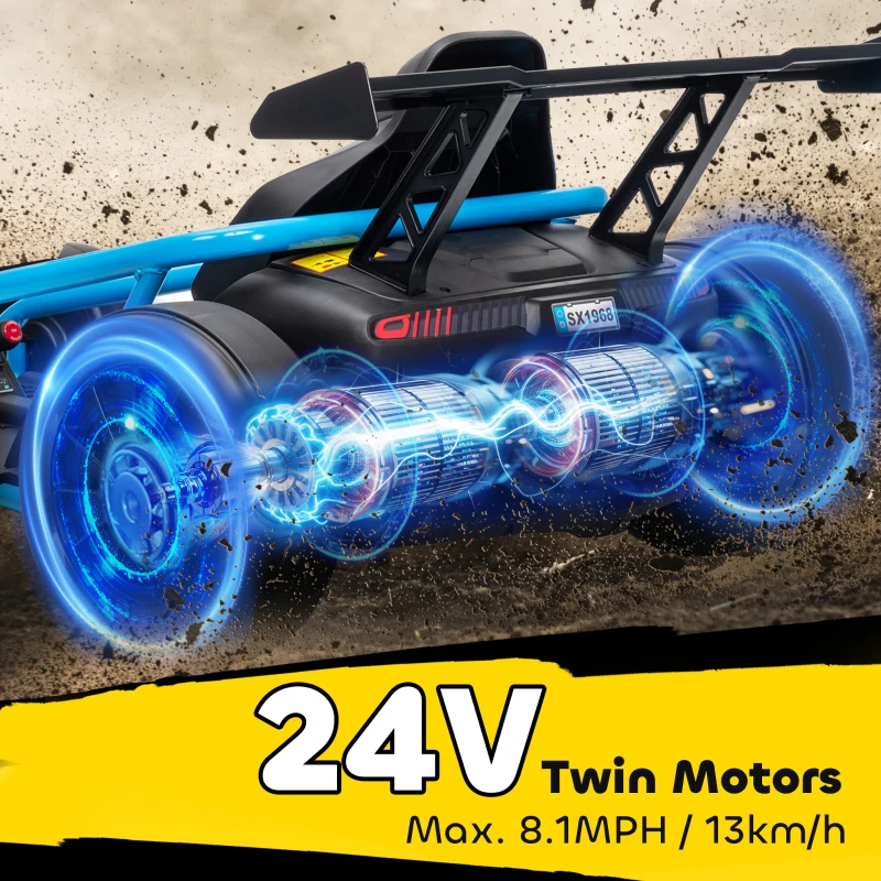 Qaba 24V 7AH Kids Electric Go Kart, 8.1 MPH Battery Powered Drift Kart with Dual Motors, Soft Start for 8-12 Years, Blue