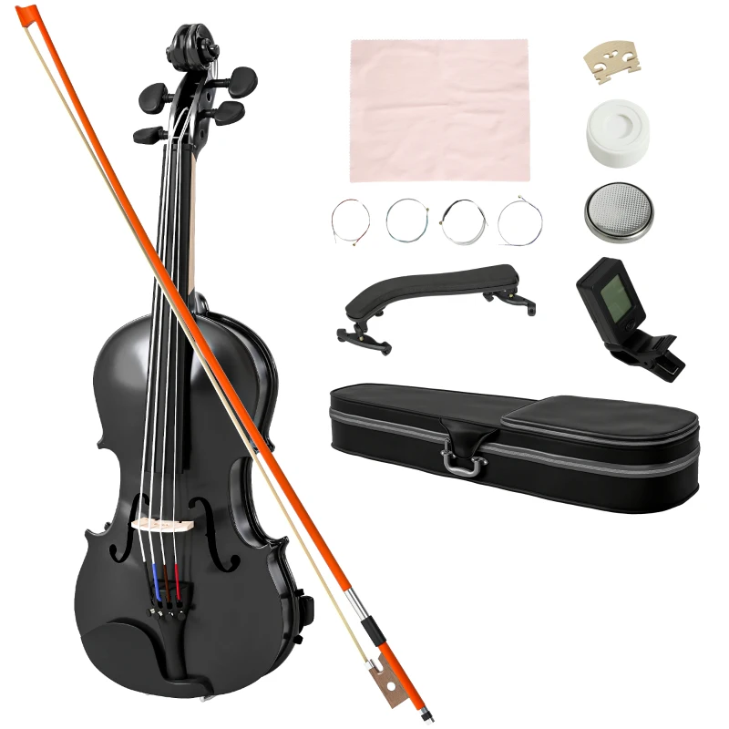 HOMCOM 4/4 Full Size Violin, Wood Acoustic Violin Set for Beginners, Adults, with Case, Rosin, Shoulder Rest, Black
