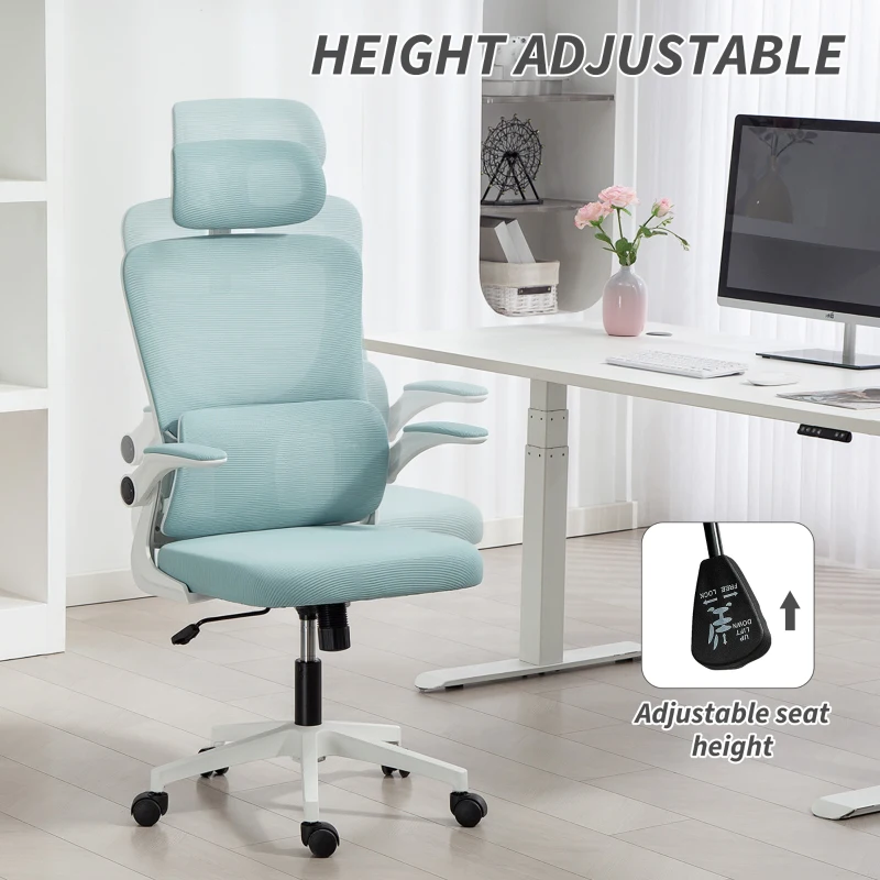 Vinsetto High Back Office Chair, Mesh Computer Chair with Rotatable Headrest, Lumbar Back Support, Adjustable Height, Light Blue