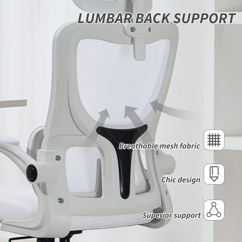 Vinsetto High Back Office Chair, Mesh Computer Chair with Rotatable Headrest, Lumbar Back Support, Adjustable Height, Cream White