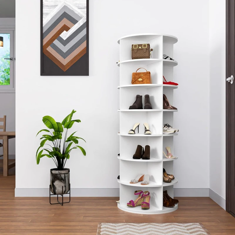 7-Tier Rotating Shoe Rack Tower with Sturdy Construction, 360-Degree Shoe Display with 28-Pair Capacity, 23.5" L x 23.5" W x 63.5" H, White