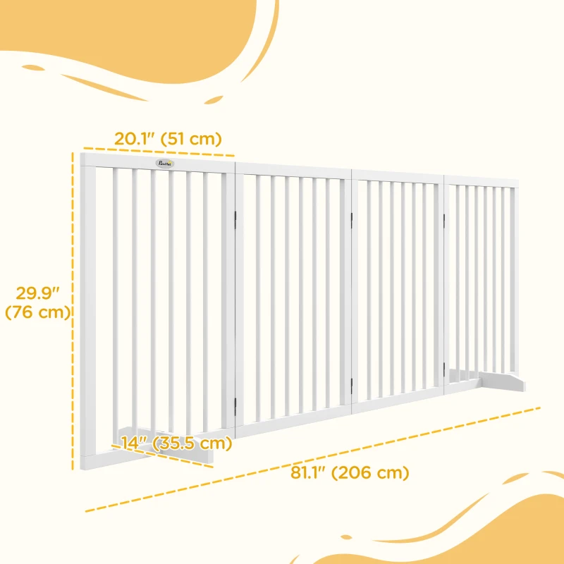 PawHut Free Standing Pet Gate, Foldable Dog Gates with 2 Support Feet, 4 Panels for Doorway Stairs, White