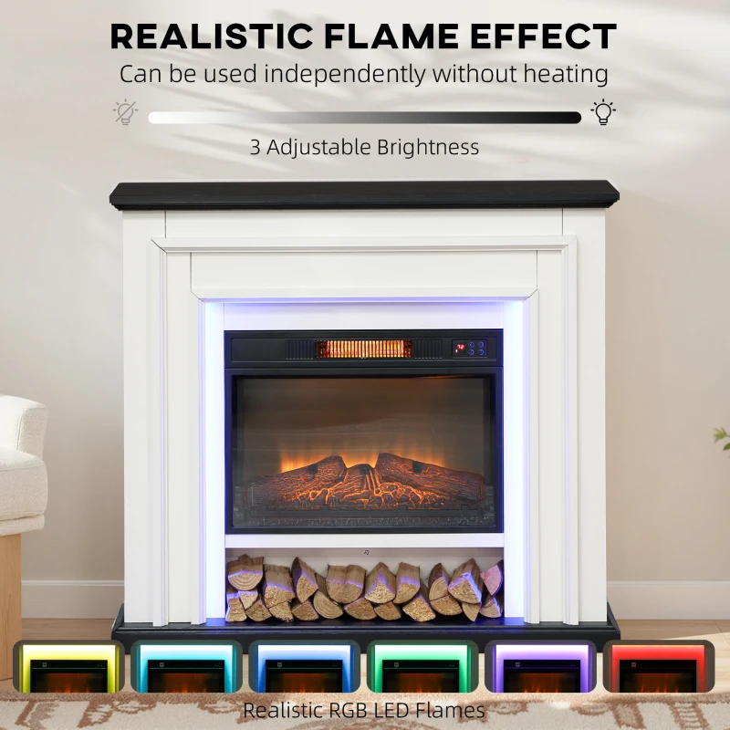 HOMCOM 41 Inch Electric Fireplace with Mantel, 1400W Fireplace Heater with Adjustable 3D Flame Effect, Black and White