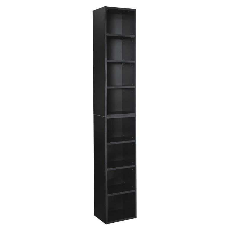 8-Tier Slim Media Tower Rack with Adjustable Shelves, Anti-Tip Hardware, Tall Narrow Bookcase for Compact Room, 11.5" L x 9.5" W x 71" H, Black