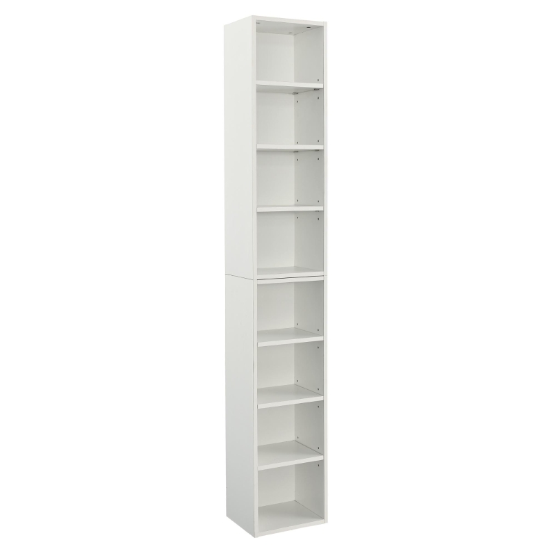 8-Tier Slim Media Tower Rack with Adjustable Shelves, Anti-Tip Hardware, Tall Narrow Bookcase for Compact Room, 11.5" L x 9.5" W x 71" H, White