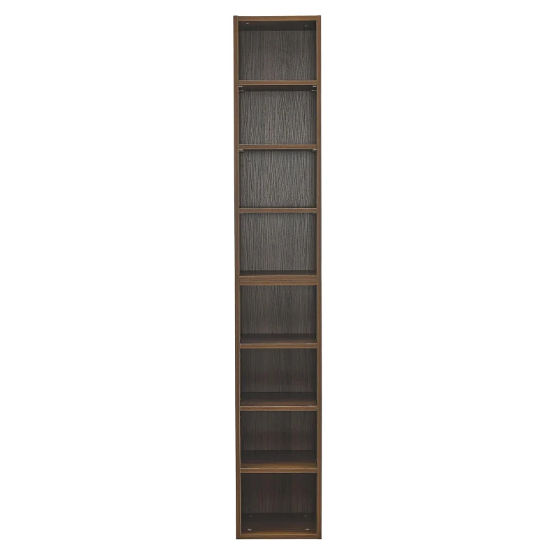 8-Tier Slim Media Tower Rack with Adjustable Shelves, Anti-Tip Hardware, Tall Narrow Bookcase for Compact Room, 11.5" L x 9.5" W x 71" H, Walnut