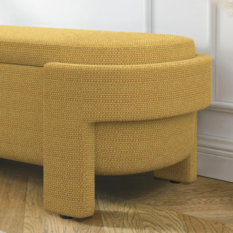 Linen Upholstered Storage Bench with High-Density Foam Cushion, Hidden Storage Ottoman with Turned Legs, 51.5" L x 20.5" W x 17" H, Yellow