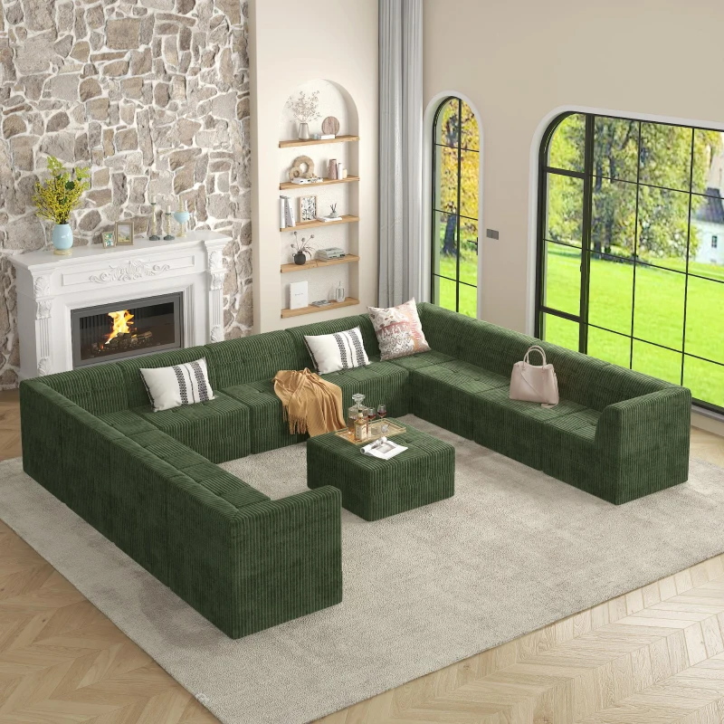 Compressed Corner Sectional Sofa with Plush Foam-Filled Seats, Sleeper Sofa Ideal for Living Room or Bedroom, 32" L x 32" W x 30" H, Green