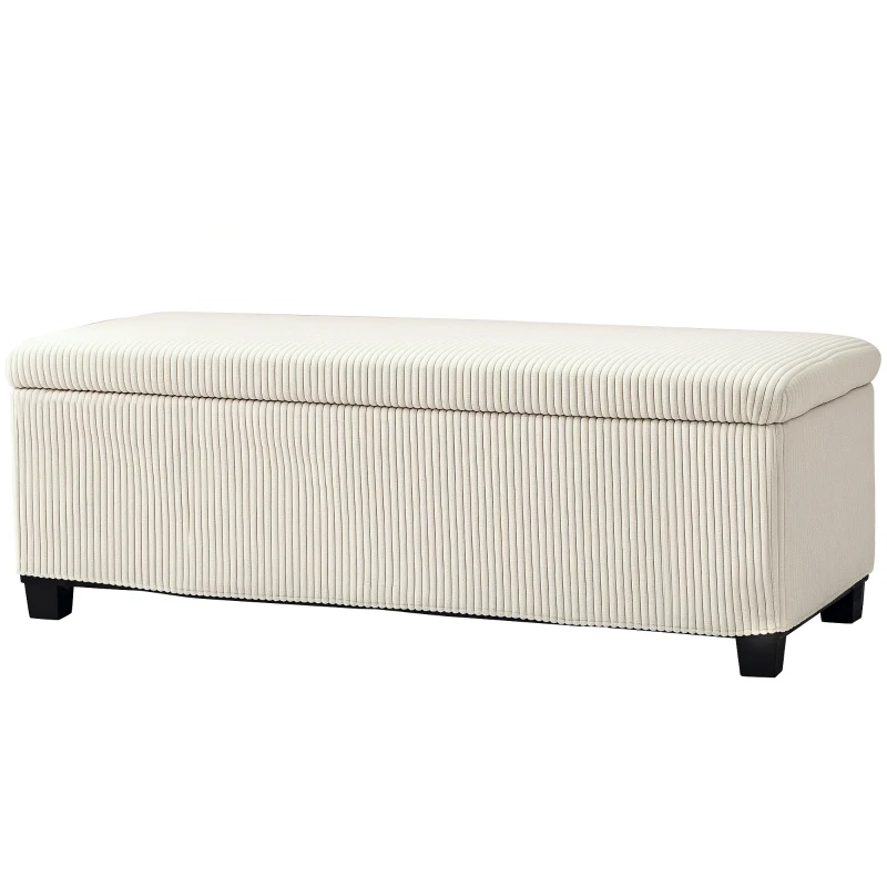 HOMCOM 44 Inches Ottoman with Storage, Lid, Legs, Corduroy End of Bed Bench for Living Room, Bedroom, Entryway, Beige