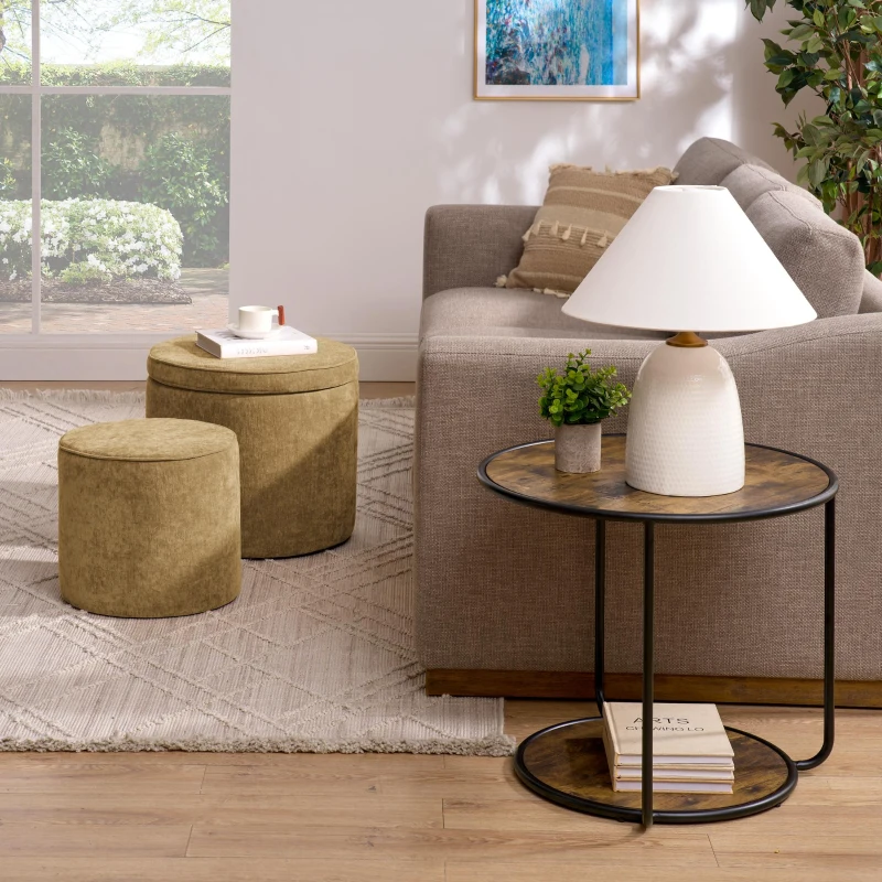 Ottoman Convertible Multi-Function Ottoman Table with Hidden Storage, Coffee Table Set for Living Room, 23.5" L x 23.5" W x 20" H, Dark yellow