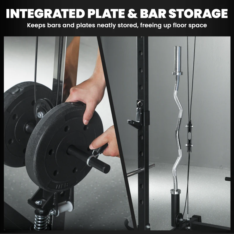 Soozier Multi-Functional Power Rack, Smith Machine Cable Crossover System with Pull Up Bar, Lat-Pull Down System, Landmine