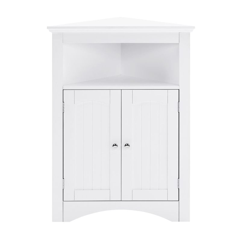 Bathroom Corner Storage Cabinet with Doors and Adjustable Shelves, Free-Standing Sideboard for Compact Room, 24" L x 12" W x 32.5" H, White