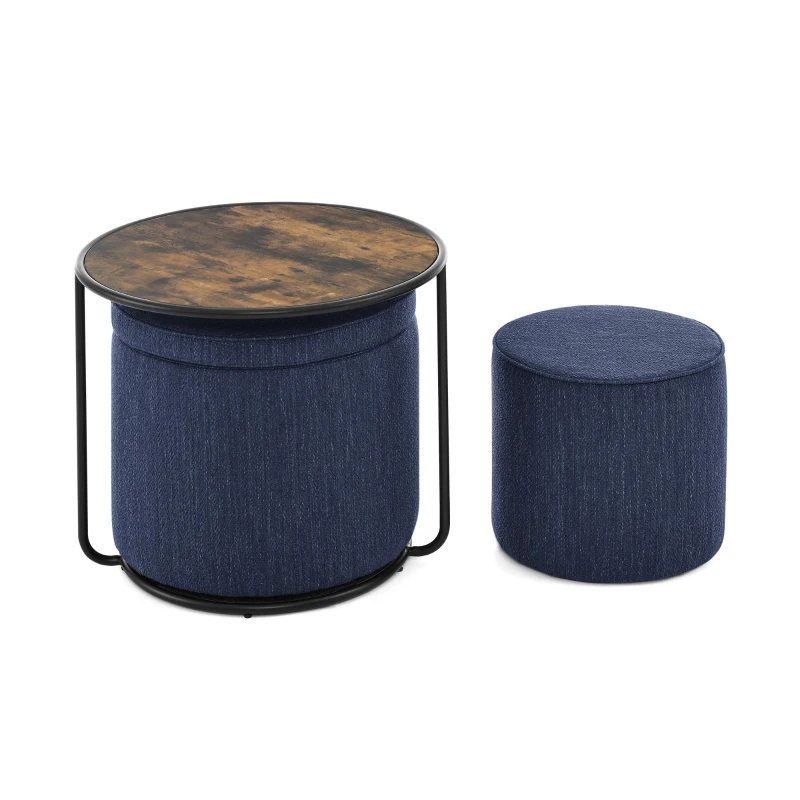 Ottoman Convertible Multi-Function Ottoman Table with Hidden Storage, Coffee Table Set for Living Room, 23.5" L x 23.5" W x 20" H, Dark Blue