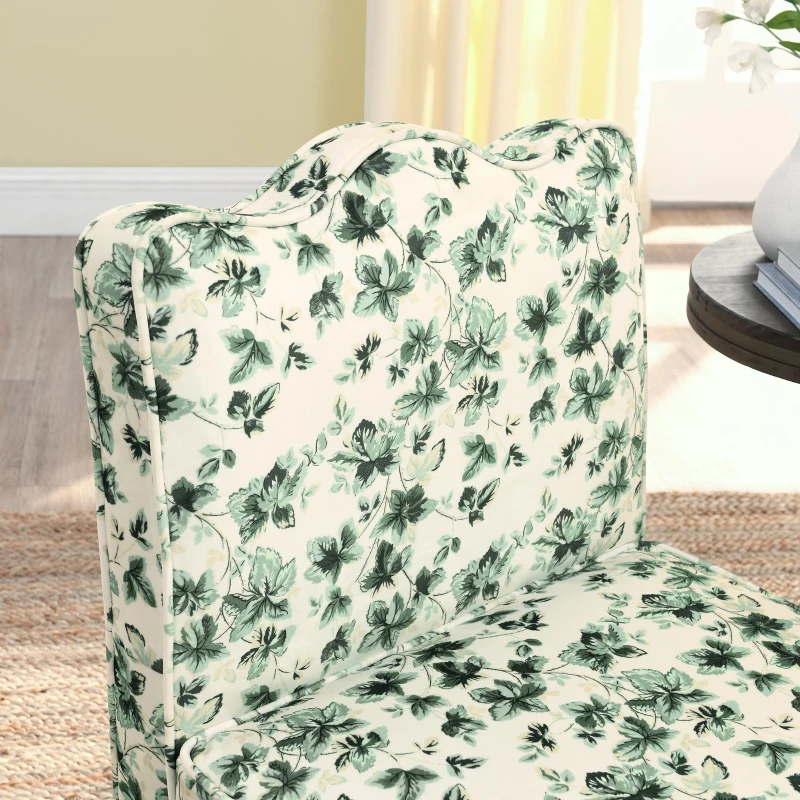 Flannel Single Dining Chair with Floral Pattern, Soft Padded Seat & Back, Armless Seat for Dining Room, 23.5" L x 26" W x 33.5" H, Green