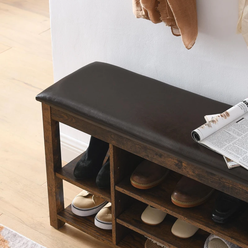 Height-Adjustable Long Shoe Bench with Lift-Up Concealed Storage, Durable Stool with Ventilated Compartments, 39.5" L x 12" W x 22" H, Vintage