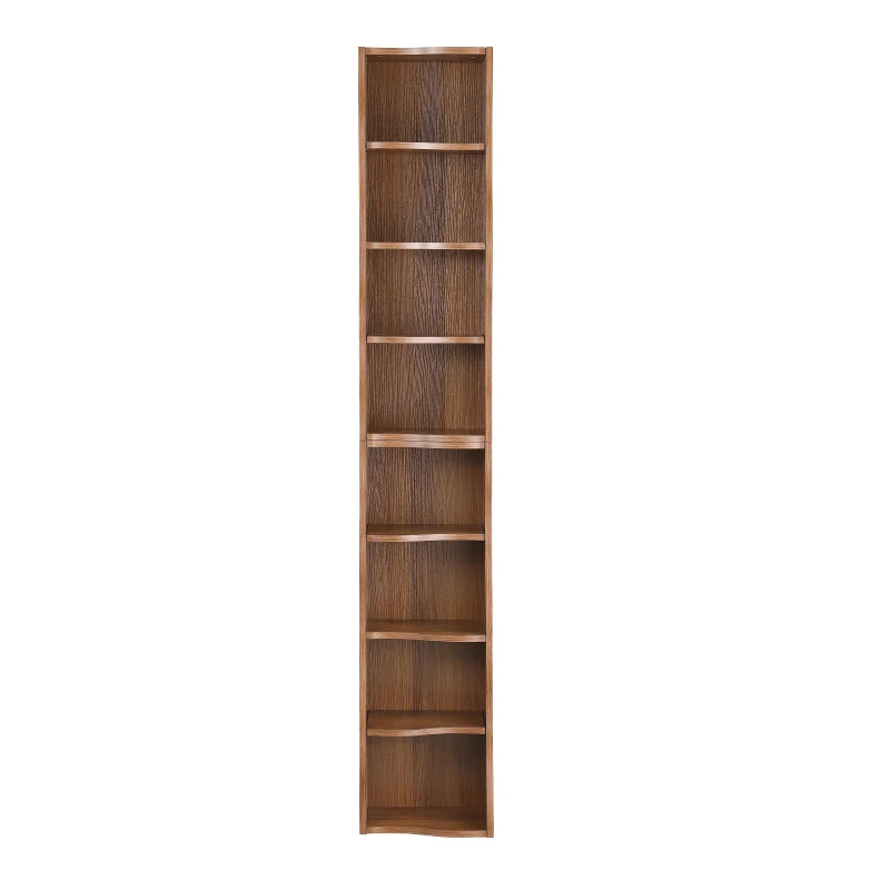 8-Tier Adjustable Slim Bookshelf with Adjustable Shelves, Anti-Tip Hardware, Detachable Cabinets for Living Room, 11.5" L x 9.5" W x 71" H, Walnut