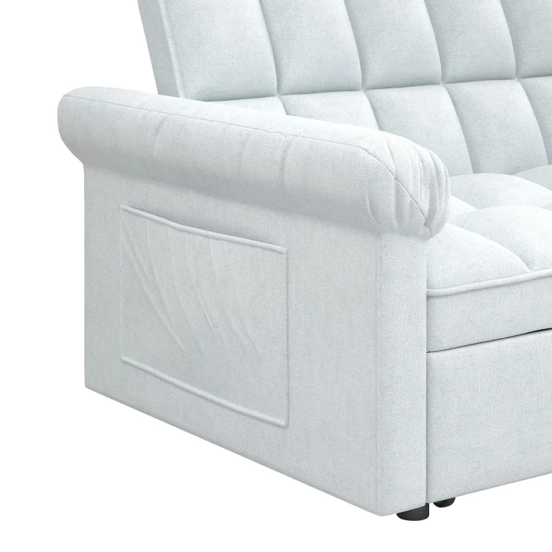 Flannel Loveseat Sofa Bed with Adjustable Back, Plastic Legs, Pull-Out Sleeper with High-Resilience Foam, 56" L x 34" W x 31.5" H, Grey