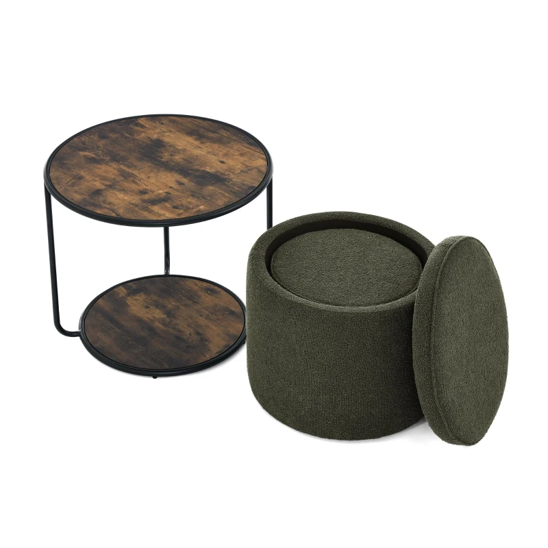 Ottoman Convertible Multi-Function Ottoman Table with Hidden Storage, Coffee Table Set for Living Room, 23.5" L x 23.5" W x 20" H, Dark Green