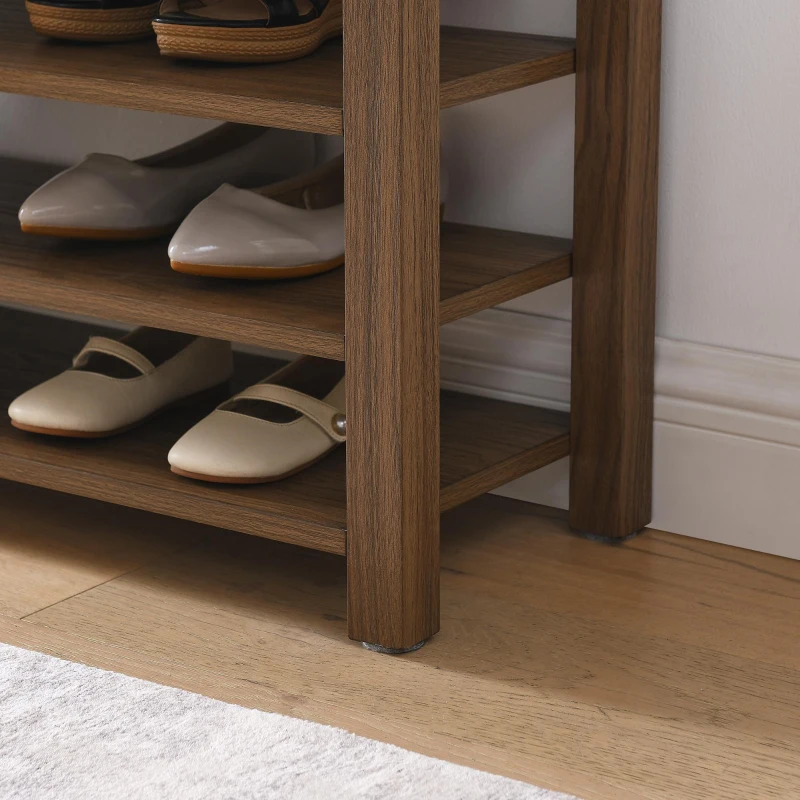 Height-Adjustable Long Shoe Bench with Lift-Up Concealed Storage, Durable Stool with Ventilated Compartments, 39.5" L x 12" W x 22" H, Brown