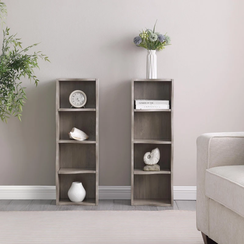 8-Tier Adjustable Slim Bookshelf with Adjustable Shelves, Anti-Tip Hardware, Detachable Cabinets for Living Room, 11.5" L x 9.5" W x 71" H, Gray