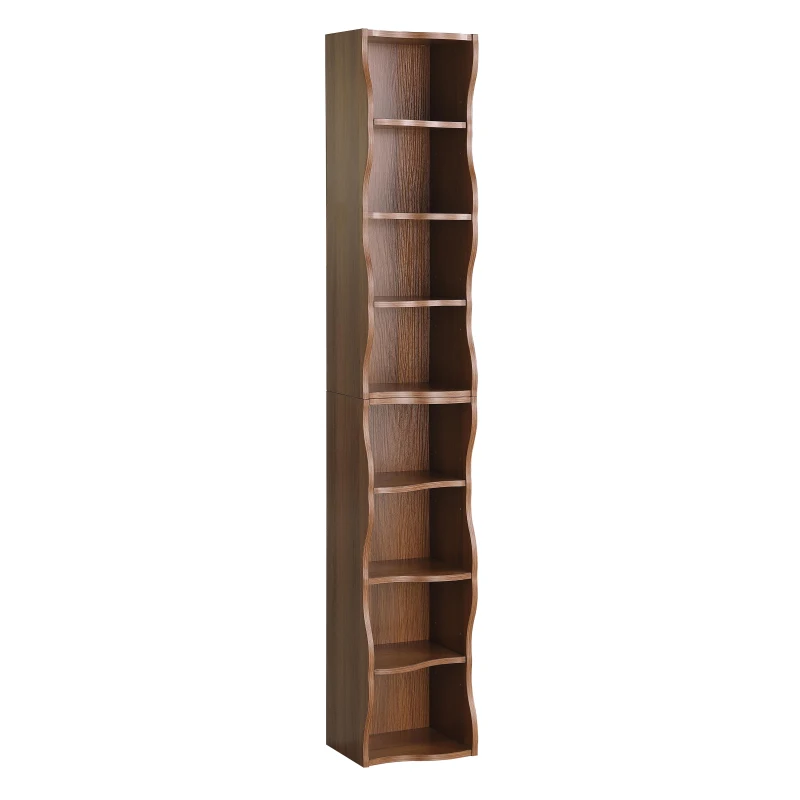8-Tier Adjustable Slim Bookshelf with Adjustable Shelves, Anti-Tip Hardware, Detachable Cabinets for Living Room, 11.5" L x 9.5" W x 71" H, Walnut