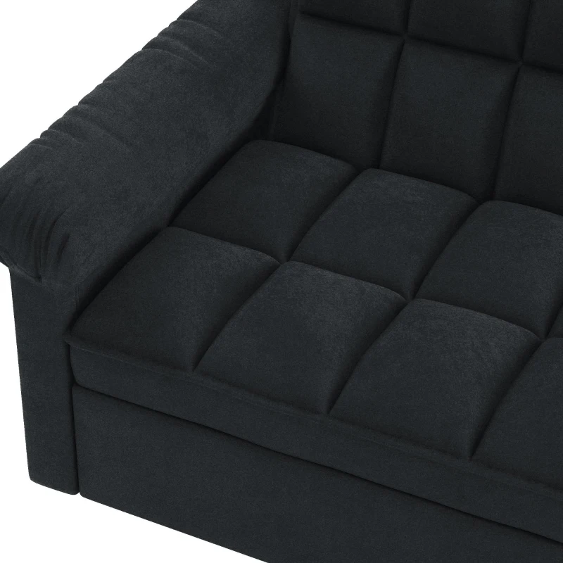 Flannel Loveseat Sofa Bed with Adjustable Back, Plastic Legs, Pull-Out Sleeper with High-Resilience Foam, 56" L x 34" W x 31.5" H, Black