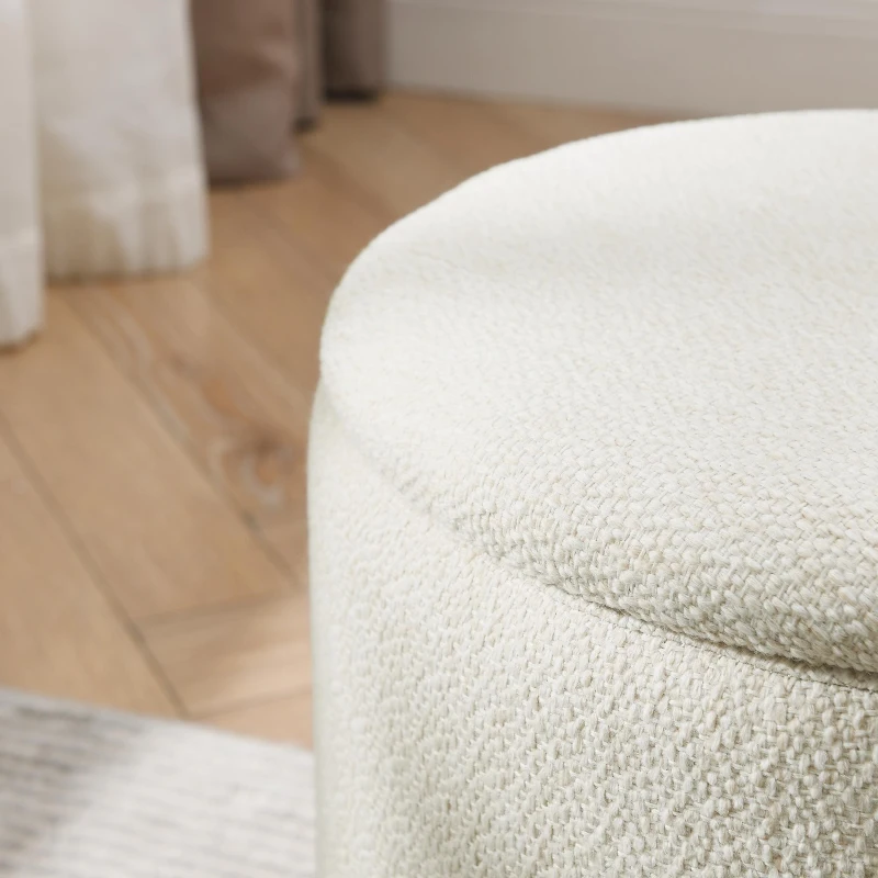 2-Piece Round Chenille Storage Ottoman Set with Hidden Storage, Seat with Drum-Shaped Small Stool, 23.5" L x 23.5" W x 16.5" H, Beige