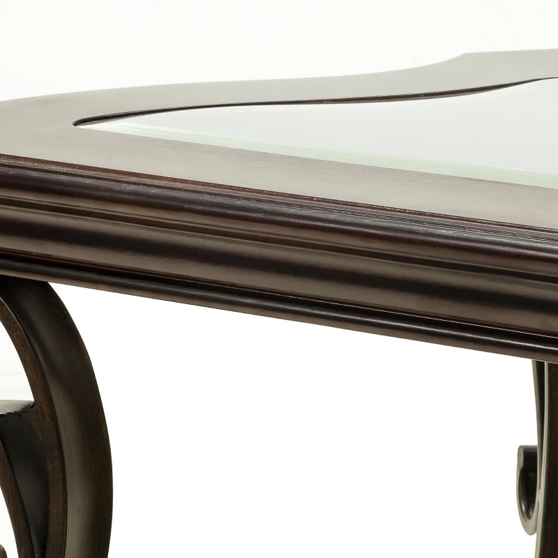 Stylish Sofa Table with Beveled Glass Top, MDF Birch Veneer Middle Shelf, Desk with Powder-Coated Serpentine Legs, 54" L x 20" W x 30" H, Brown