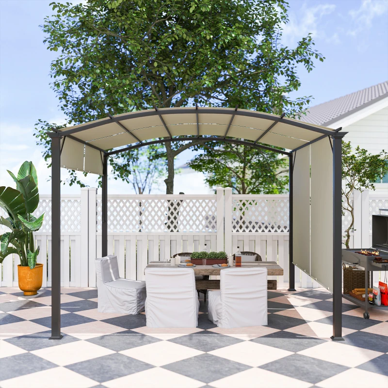 Outsunny 11' x 11' Outdoor Retractable Pergola Canopy for Backyard, Beige