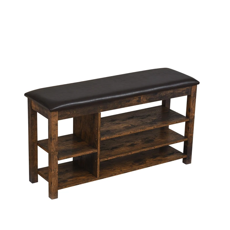 Height-Adjustable Long Shoe Bench with Lift-Up Concealed Storage, Durable Stool with Ventilated Compartments, 39.5" L x 12" W x 22" H, Vintage