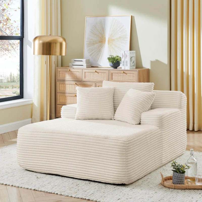 Modern Single Lazy Sofa Lounge Chair with High-Density Foam Fill, Sleeper Sofa Ideal for Living Room, 50" L x 65" W x 27.5" H, Beige