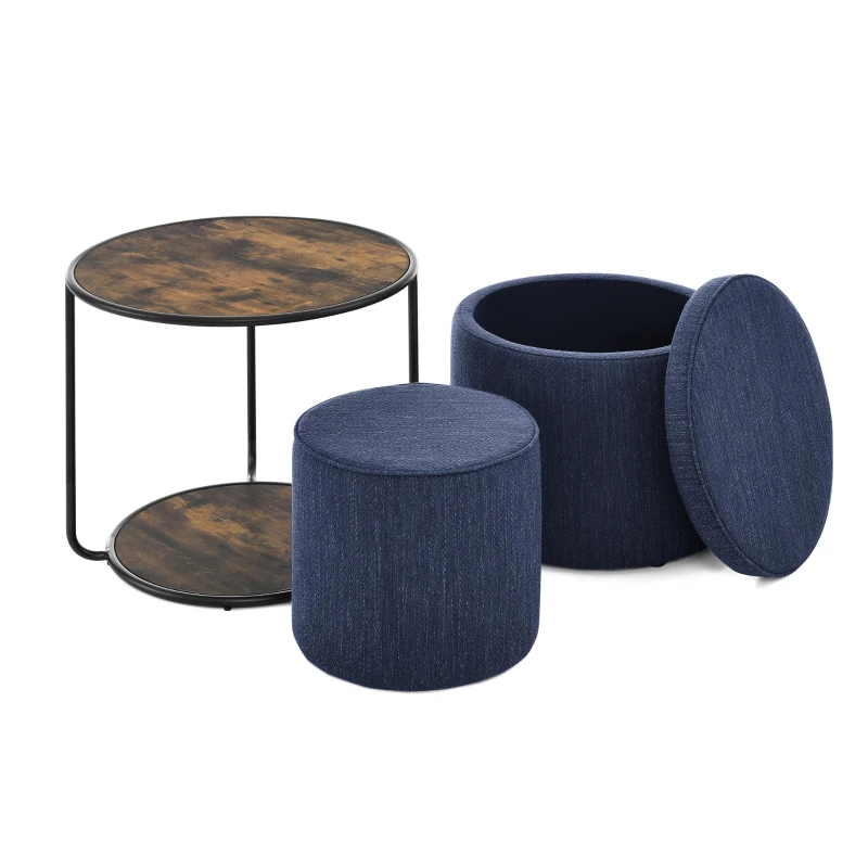 Ottoman Convertible Multi-Function Ottoman Table with Hidden Storage, Coffee Table Set for Living Room, 23.5" L x 23.5" W x 20" H, Dark Blue