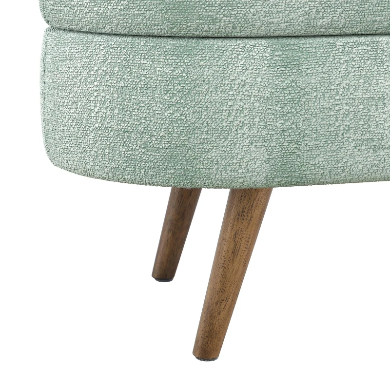 Oval Storage Ottoman Bench with Foam Cushion and Sturdy Rubberwood Legs, Multi-Use Footstool for Bedroom, 43.5" L x 16" W x 16" H, Cyan